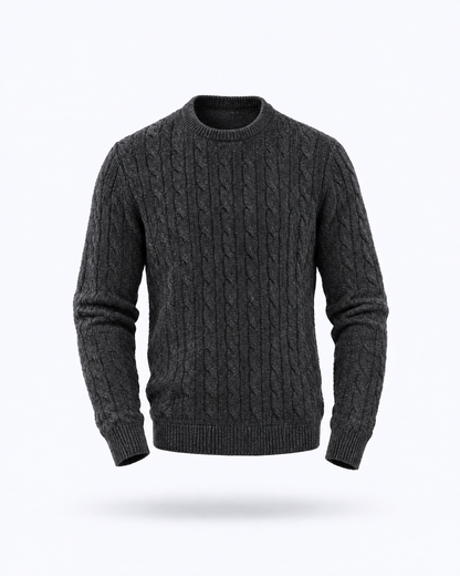 Men's Cable-Knit Crew Neck Jumper in charcoal
