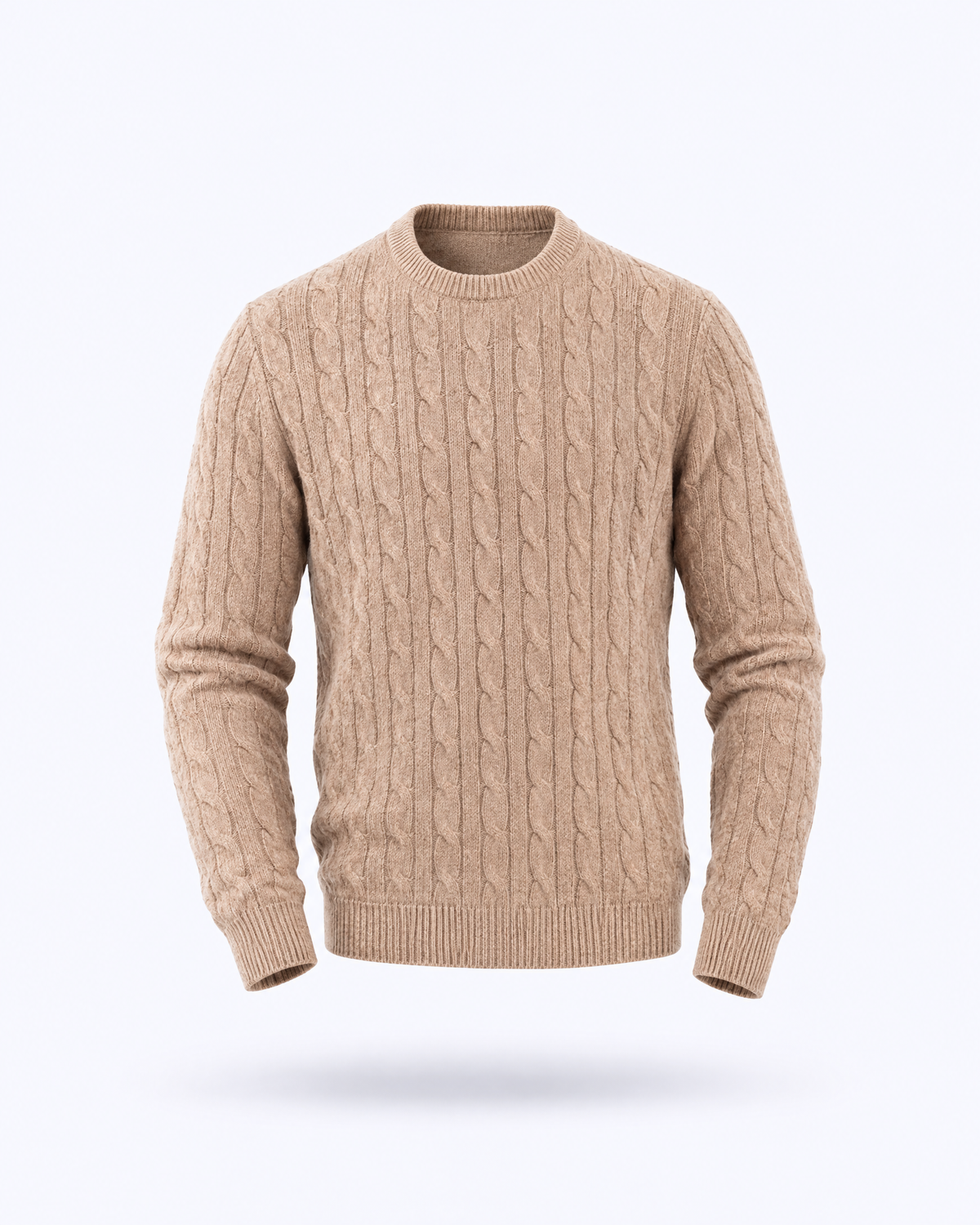 Men's Cable-Knit Crew Neck Jumper in camel