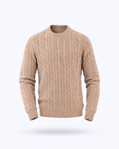 Men's Cable-Knit Crew Neck Jumper in camel