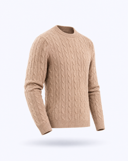 Men's Cable-Knit Crew Neck Jumper in camel, view 2