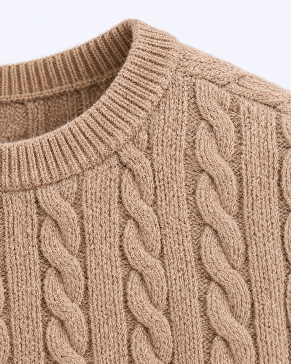 Men's Cable-Knit Crew Neck Jumper in camel, view 3