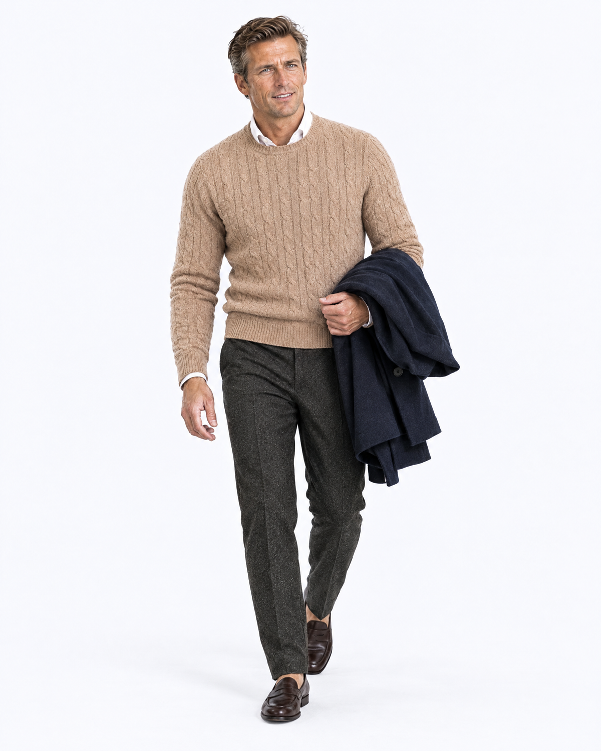 Lambswool Cable-Knit Crew Neck Jumper