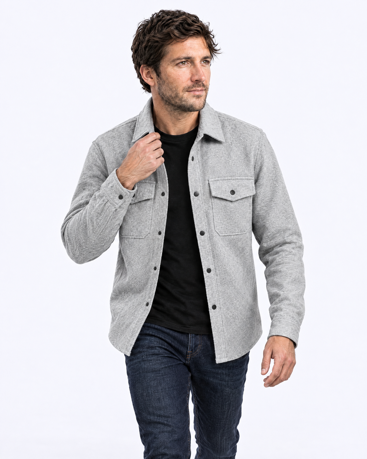Brushed Wool-Blend Overshirt in light grey