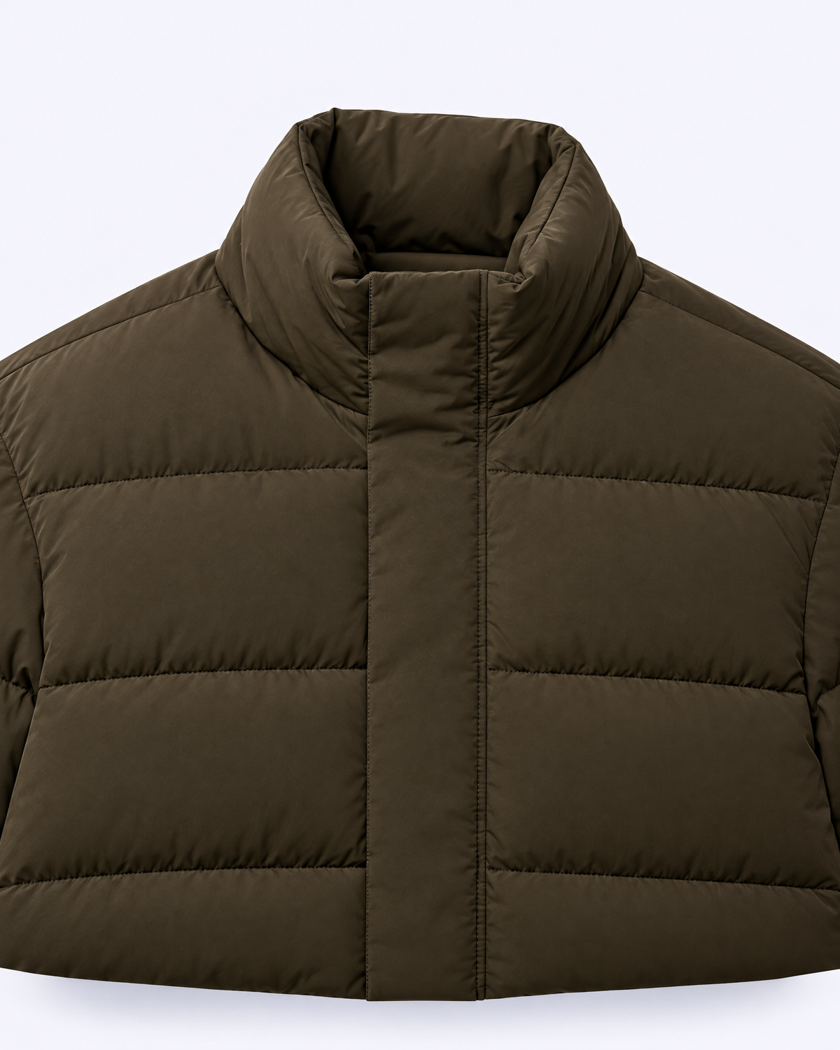 Funnel-Neck Quilted Puffer Jacket in olive