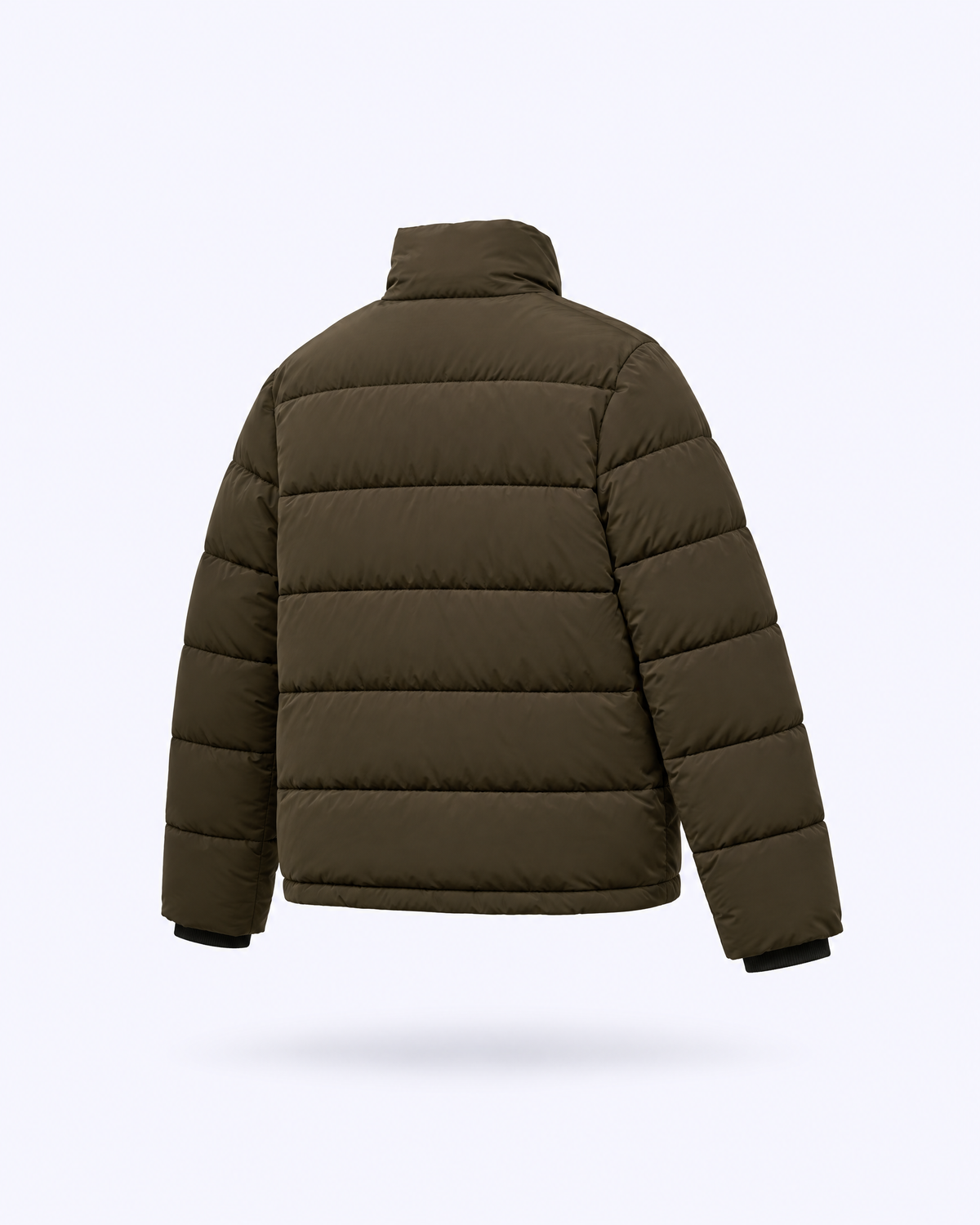 Funnel-Neck Quilted Puffer Jacket in olive
