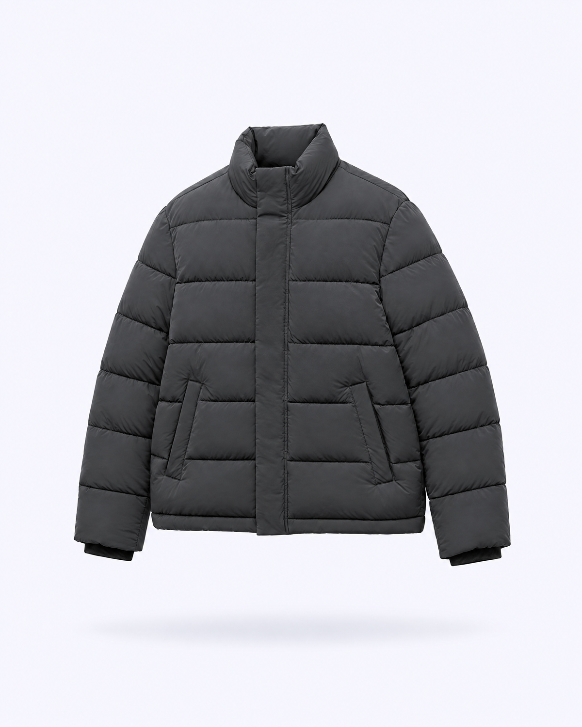 Funnel-Neck Quilted Puffer Jacket in charcoal