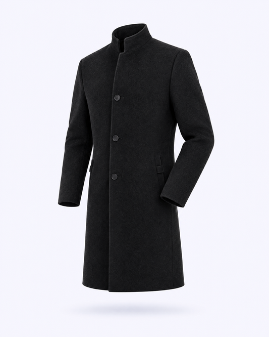 Stand-Collar Wool-Blend Overcoat in black